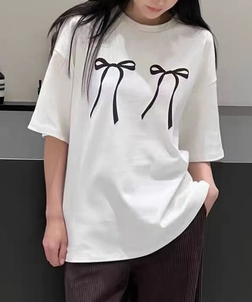 セール】リボンプリントTシャツ（Tシャツ/カットソー）｜LAFFMO