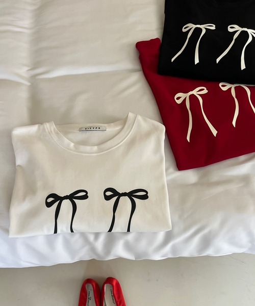 LAFFMO(ラフモ)の「リボンプリントTシャツ(Tシャツ/カットソー・レディース・ホワイト/ブラック/レッド・F)」の5枚目の写真