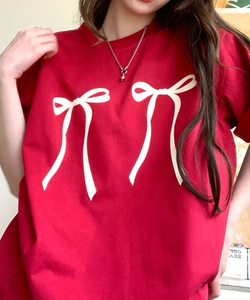 LAFFMO(ラフモ)の「リボンプリントTシャツ(Tシャツ/カットソー・レディース・ホワイト/ブラック/レッド・F)」の12枚目の写真