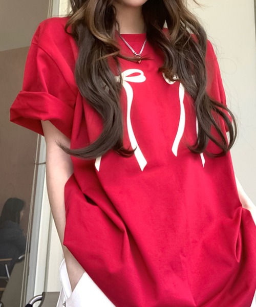 LAFFMO(ラフモ)の「リボンプリントTシャツ(Tシャツ/カットソー・レディース・ホワイト/ブラック/レッド・F)」の13枚目の写真