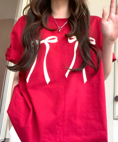 LAFFMO(ラフモ)の「リボンプリントTシャツ(Tシャツ/カットソー・レディース・ホワイト/ブラック/レッド・F)」の14枚目の写真