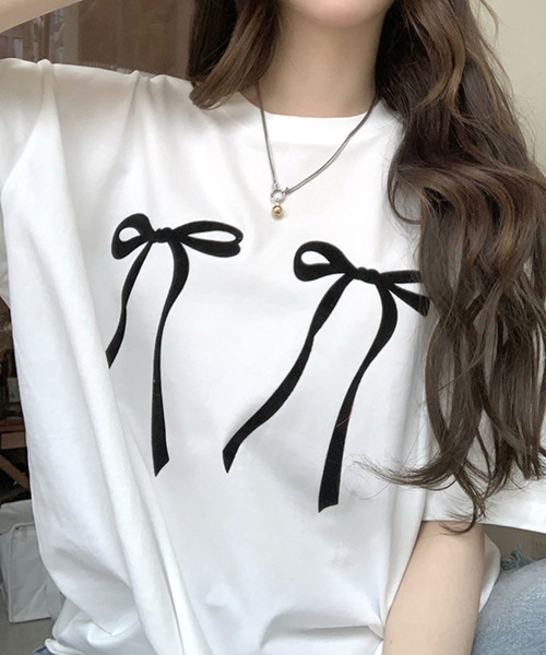 LAFFMO(ラフモ)の「リボンプリントTシャツ(Tシャツ/カットソー・レディース・ホワイト/ブラック/レッド・F)」の19枚目の写真