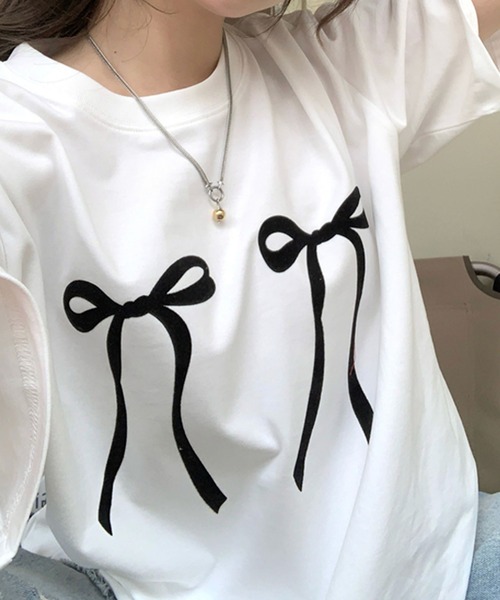 LAFFMO(ラフモ)の「リボンプリントTシャツ(Tシャツ/カットソー・レディース・ホワイト/ブラック/レッド・F)」の16枚目の写真