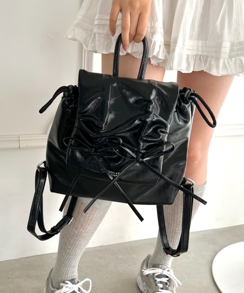 Loueme（ルエム）の「ダブルリボンギャザーリュック（バックパック/リュック・レディース・ブラック/シルバー/アイボリー・FREE）」の14枚目の写真