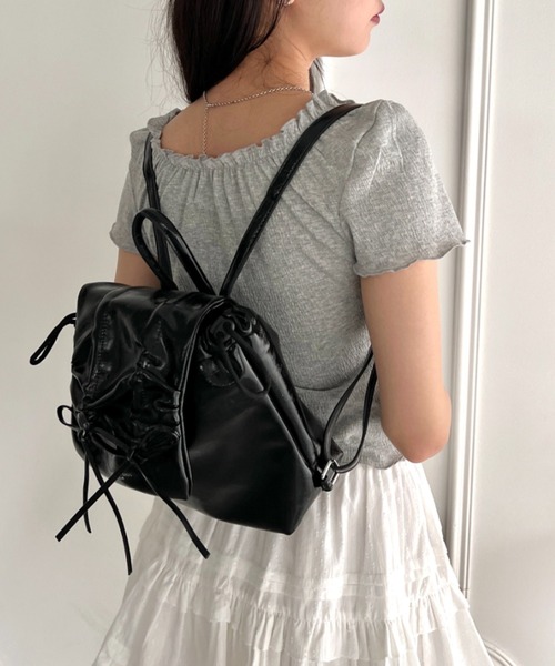 Loueme（ルエム）の「ダブルリボンギャザーリュック（バックパック/リュック・レディース・ブラック/シルバー/アイボリー・FREE）」の12枚目の写真