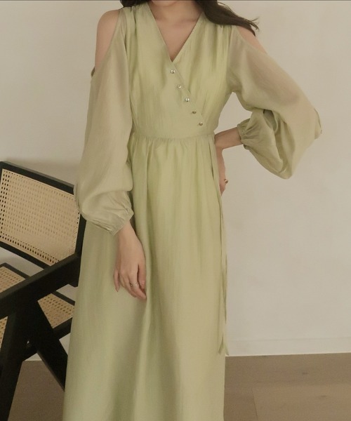mideal(マイディール)の「relaxy cachecoeur onepiece / リラクシーカシュクールワンピース(ワンピース・レディース・ピンク/グリーン・FREE)」の11枚目の写真