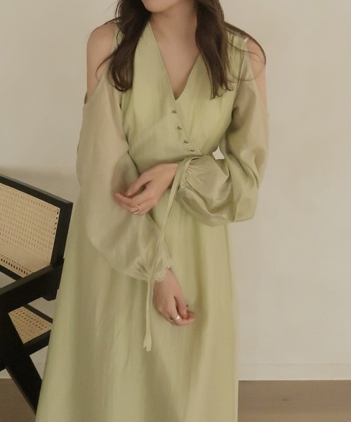 mideal(マイディール)の「relaxy cachecoeur onepiece / リラクシーカシュクールワンピース(ワンピース・レディース・ピンク/グリーン・FREE)」の12枚目の写真