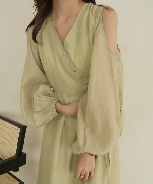 mideal(マイディール)の「relaxy cachecoeur onepiece / リラクシーカシュクールワンピース(ワンピース・レディース・ピンク/グリーン・FREE)」の15枚目の写真
