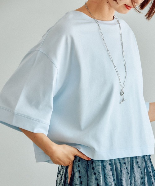 LEPSIM(レプシィム)の「【3つの機能付き】ワイドクロップドT 987481(Tシャツ/カットソー・レディース・ブラック/ライトブルー/オフホワイト/ホワイト×ブラック/レッド/ブルー系その他・FREE)」の14枚目の写真