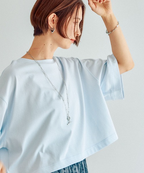 LEPSIM(レプシィム)の「【3つの機能付き】ワイドクロップドT 987481(Tシャツ/カットソー・レディース・ブラック/ライトブルー/オフホワイト/ホワイト×ブラック/レッド/ブルー系その他・FREE)」の12枚目の写真