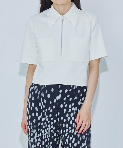 WRAPINKNOT(ラッピンノット)の「【WRAPINKNOT(ラッピンノット)】《STUDIOUS別注》FRONT ZIP SHORT SHIRT(Tシャツ/カットソー・レディース・ブラック/アイボリー・FREE)」の1枚目の写真
