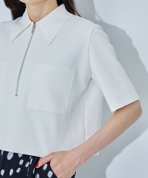 WRAPINKNOT(ラッピンノット)の「【WRAPINKNOT(ラッピンノット)】《STUDIOUS別注》FRONT ZIP SHORT SHIRT(Tシャツ/カットソー・レディース・ブラック/アイボリー・FREE)」の4枚目の写真