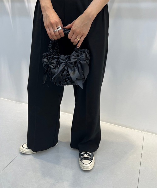 サテンリボンクロシェバッグ/ハンドメイドハンドバッグ（ハンドバッグ