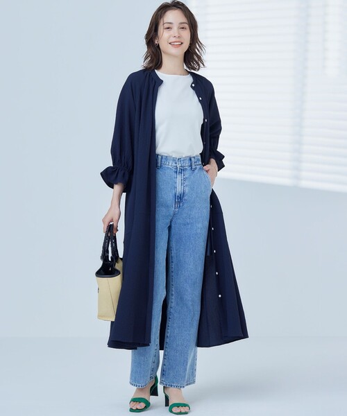 組曲(クミキョク)の「【WEB限定】クレープストレッチ シャツワンピース(ワンピース・レディース・ブルー系/ネイビー系・F)」の7枚目の写真