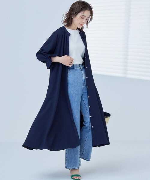 組曲(クミキョク)の「【WEB限定】クレープストレッチ シャツワンピース(ワンピース・レディース・ブルー系/ネイビー系・F)」の8枚目の写真