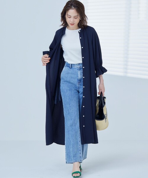 組曲(クミキョク)の「【WEB限定】クレープストレッチ シャツワンピース(ワンピース・レディース・ブルー系/ネイビー系・F)」の9枚目の写真