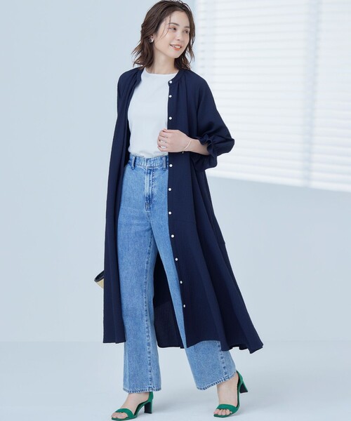 組曲(クミキョク)の「【WEB限定】クレープストレッチ シャツワンピース(ワンピース・レディース・ブルー系/ネイビー系・F)」の10枚目の写真