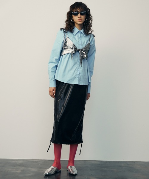 uyu.（ウユ）の「Metallic Side Drawstring Dress / メタリックサイドドロストキャミワンピース【uyu./ウユ】（ワンピース・レディース・シルバー/ブラック・FREE）」の17枚目の写真