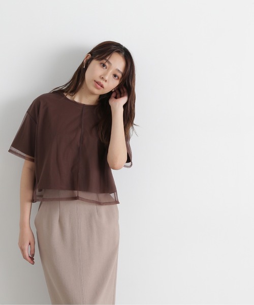 NATURAL BEAUTY BASIC(ナチュラルビューティーベーシック)の「◇チュールレイヤードカットソー(Tシャツ/カットソー・レディース・オフホワイト/ベージュ/チャコールグレー/ダークブラウン・FREE)」の1枚目の写真