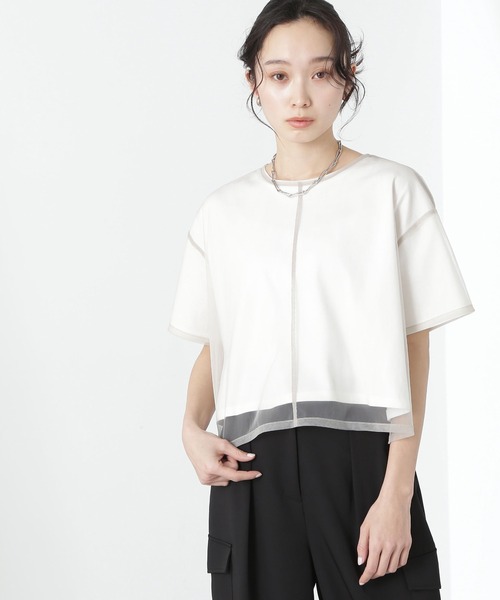 NATURAL BEAUTY BASIC(ナチュラルビューティーベーシック)の「◇チュールレイヤードカットソー(Tシャツ/カットソー・レディース・オフホワイト/ベージュ/チャコールグレー/ダークブラウン・FREE)」の6枚目の写真