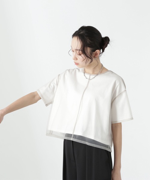 NATURAL BEAUTY BASIC(ナチュラルビューティーベーシック)の「◇チュールレイヤードカットソー(Tシャツ/カットソー・レディース・オフホワイト/ベージュ/チャコールグレー/ダークブラウン・FREE)」の9枚目の写真