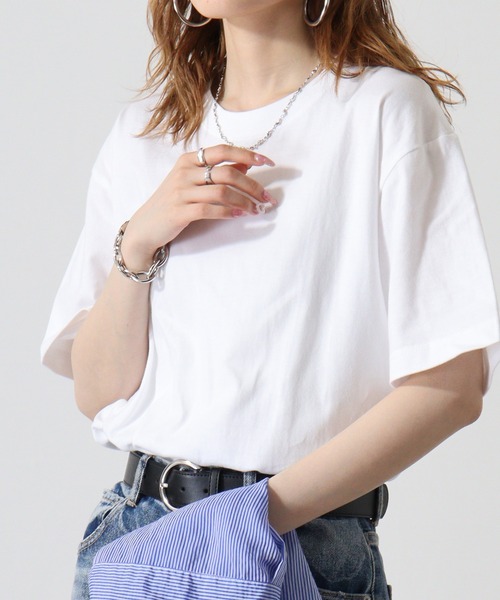 atONE(アットワン)の「atONE 5.6オンスハイグレードコットンTシャツ(Tシャツ/カットソー・レディース・ホワイト/ミックスグレー/カーキ/ライトピンク/ブラック/イエロー系/ベージュ/グレー系/ブルー系その他・M/XL/L)」の2枚目の写真