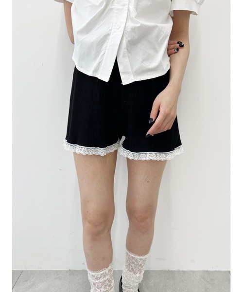 rurumu: レースキュロット shirring fril shorts セール】【PHILLY】レースパイピングリブキュロット（その他