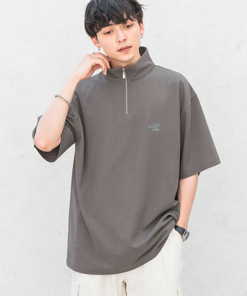 RAGEBLUE（レイジブルー）の「ハーフジップワンポイント刺繍/ジョーゼットオーバーサイズTシャツ（Tシャツ/カットソー・メンズ・グレー/ホワイト/ライトブルー/ブラック・LARGE/MEDIUM/SMALL）」の3枚目の写真