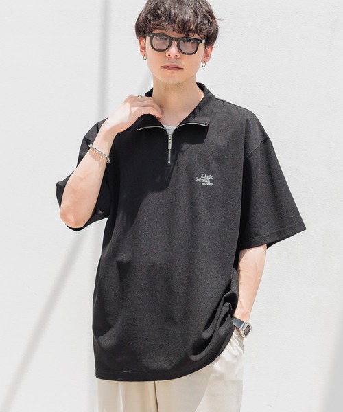 2色 Tシャツ ハーフジッパー トレンディ クール シースルー 大人 KUUUPY tシャツ Drape Piping Half Zip T-Shirt - ドレープ
