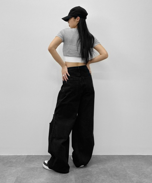 LVEU.（ラブユ.）の「【LVEU.】クラッシュルーズデニムパンツ / ボトムス パンツ デニム ダメージ ストレート ワイド ルーズ ヴィンテージ 色落ち インディゴ ブルー ブラック（デニムパンツ・レディース・ブラック/ブルー・FREE）」の13枚目の写真