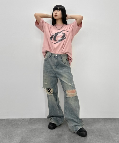 LVEU.（ラブユ.）の「【LVEU.】クラッシュルーズデニムパンツ / ボトムス パンツ デニム ダメージ ストレート ワイド ルーズ ヴィンテージ 色落ち インディゴ ブルー ブラック（デニムパンツ・レディース・ブラック/ブルー・FREE）」の17枚目の写真