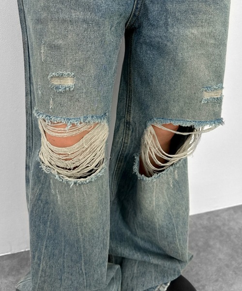 LVEU.（ラブユ.）の「【LVEU.】クラッシュルーズデニムパンツ / ボトムス パンツ デニム ダメージ ストレート ワイド ルーズ ヴィンテージ 色落ち インディゴ ブルー ブラック（デニムパンツ・レディース・ブラック/ブルー・FREE）」の21枚目の写真