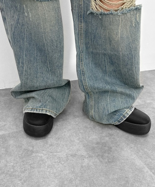 LVEU.（ラブユ.）の「【LVEU.】クラッシュルーズデニムパンツ / ボトムス パンツ デニム ダメージ ストレート ワイド ルーズ ヴィンテージ 色落ち インディゴ ブルー ブラック（デニムパンツ・レディース・ブラック/ブルー・FREE）」の22枚目の写真