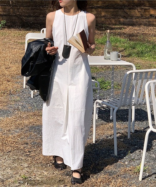 MAISON DE THERESE(メゾン ド テレーズ)の「ダブルポケットギャザーロングタンクトップワンピース(ワンピース・レディース・ブラック/ホワイト・FREE)」の4枚目の写真