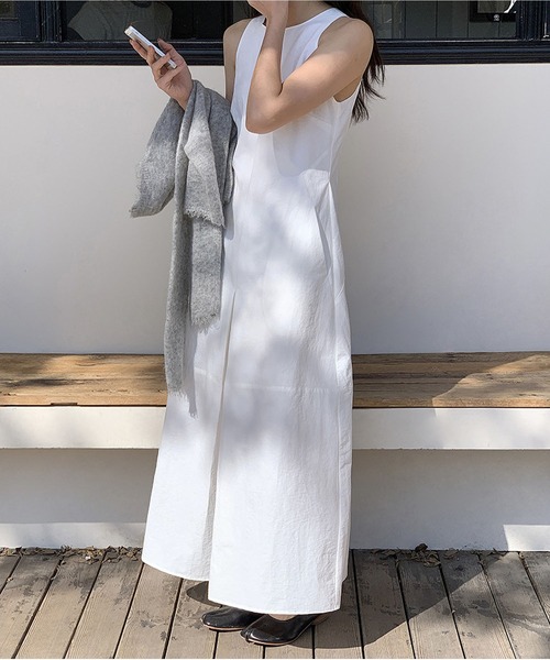 MAISON DE THERESE(メゾン ド テレーズ)の「ダブルポケットギャザーロングタンクトップワンピース(ワンピース・レディース・ブラック/ホワイト・FREE)」の6枚目の写真