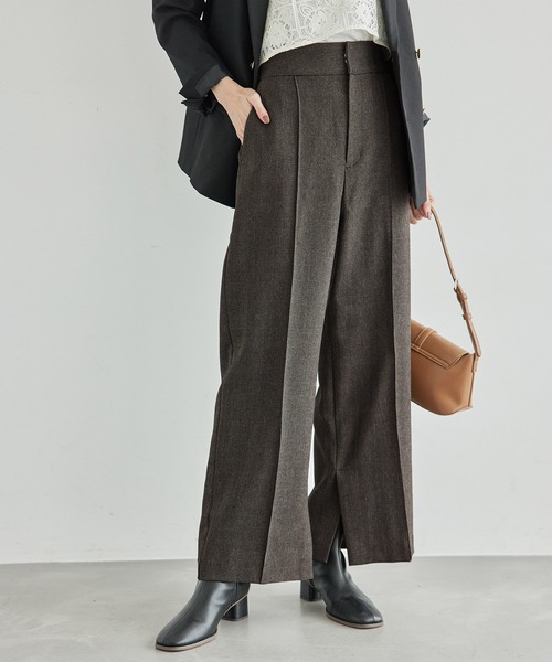 ROPE' PICNIC(ロペピクニック)の「ウールライクサージワイドパンツ/セットアップ対応・リンクコーデ(その他パンツ・レディース・ネイビー/ブラウン/ブラック・40/38/36)」の3枚目の写真