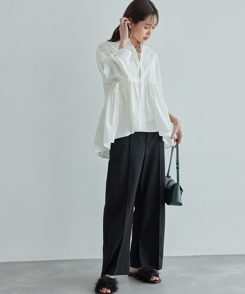 ROPE' PICNIC(ロペピクニック)の「ウールライクサージワイドパンツ/セットアップ対応・リンクコーデ(その他パンツ・レディース・ネイビー/ブラウン/ブラック・40/38/36)」の7枚目の写真