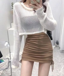 メッシュ編み サマーニット クルーネック