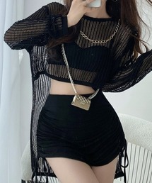 メッシュ編み サマーニット クルーネック