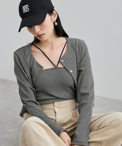 VIS(ビス)の「【近赤外線対策/UVケア/洗える】ミジンコボーダーアンサンブル【SET】(アンサンブル・レディース・ピンク系その他2/ブラウン/ブラック/ブラック系その他・FREE)」の3枚目の写真