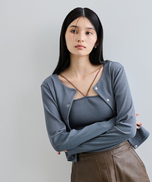 VIS(ビス)の「【近赤外線対策/UVケア/洗える】ミジンコボーダーアンサンブル【SET】(アンサンブル・レディース・ピンク系その他2/ブラウン/ブラック/ブラック系その他・FREE)」の4枚目の写真