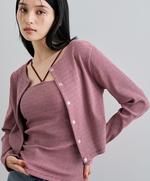 VIS(ビス)の「【近赤外線対策/UVケア/洗える】ミジンコボーダーアンサンブル【SET】(アンサンブル・レディース・ピンク系その他2/ブラウン/ブラック/ブラック系その他・FREE)」の1枚目の写真