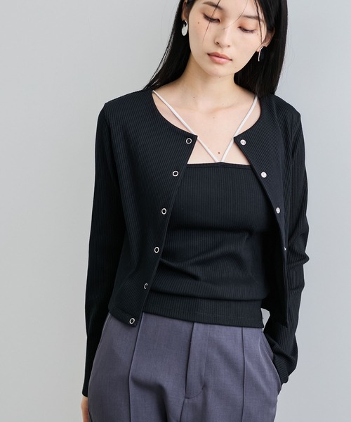 VIS(ビス)の「【近赤外線対策/UVケア/洗える】ミジンコボーダーアンサンブル【SET】(アンサンブル・レディース・ピンク系その他2/ブラウン/ブラック/ブラック系その他・FREE)」の2枚目の写真