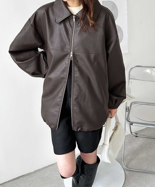 GeeRA（ジーラ）の「ダブルジップフェイクレザーブルゾン（ブルゾン・レディース・ブラウン/ブラック・MEDIUM/LARGE）」の6枚目の写真