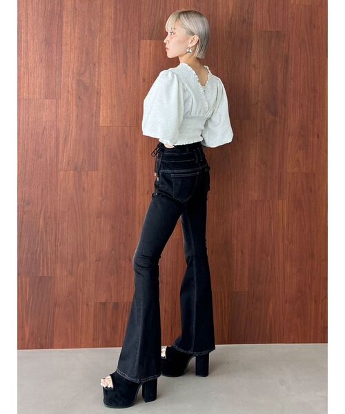 EMODA（エモダ）の「シャーリングミニトップ（Tシャツ/カットソー・レディース・ブラック/グレー/ホワイト/ライム・FREE）」の12枚目の写真