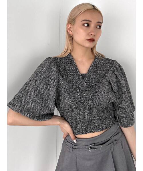 EMODA（エモダ）の「シャーリングミニトップ（Tシャツ/カットソー・レディース・ブラック/グレー/ホワイト/ライム・FREE）」の14枚目の写真