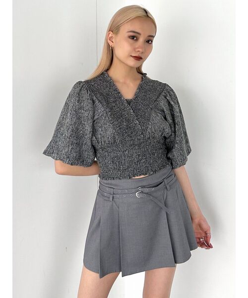 EMODA（エモダ）の「シャーリングミニトップ（Tシャツ/カットソー・レディース・ブラック/グレー/ホワイト/ライム・FREE）」の15枚目の写真