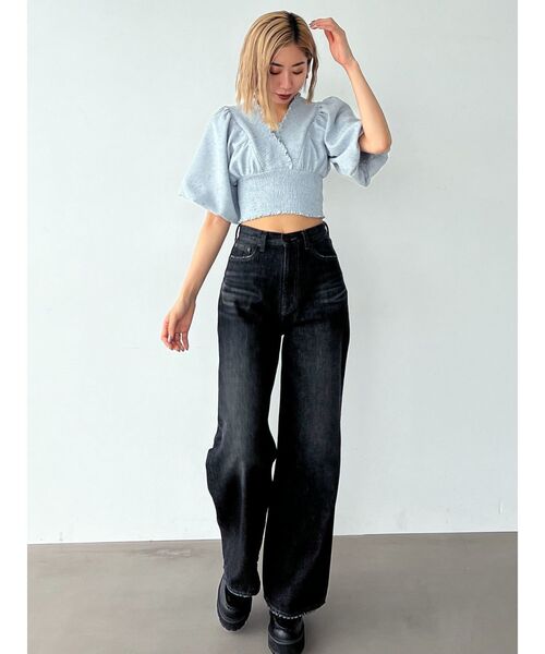 EMODA（エモダ）の「シャーリングミニトップ（Tシャツ/カットソー・レディース・ブラック/グレー/ホワイト/ライム・FREE）」の21枚目の写真