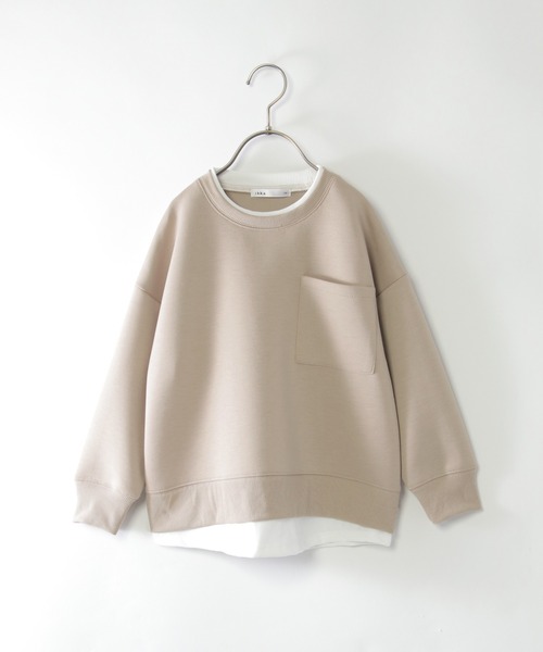 ikka（イッカ）の「【洗濯機で洗える／親子コーデ】GOKU楽ダンボールレイヤープルオーバー（120~160cm）（Tシャツ/カットソー・キッズ・ベージュ/ネイビー/グリーン/モカ・120/130/140/150/160）」の3枚目の写真