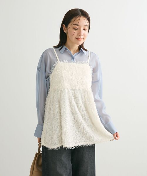 Green Parks(グリーンパークス)の「ラメフリンジカットキャミソールビスチェ(キャミソール・レディース・ブラック/ホワイト系その他2・FREE)」の3枚目の写真